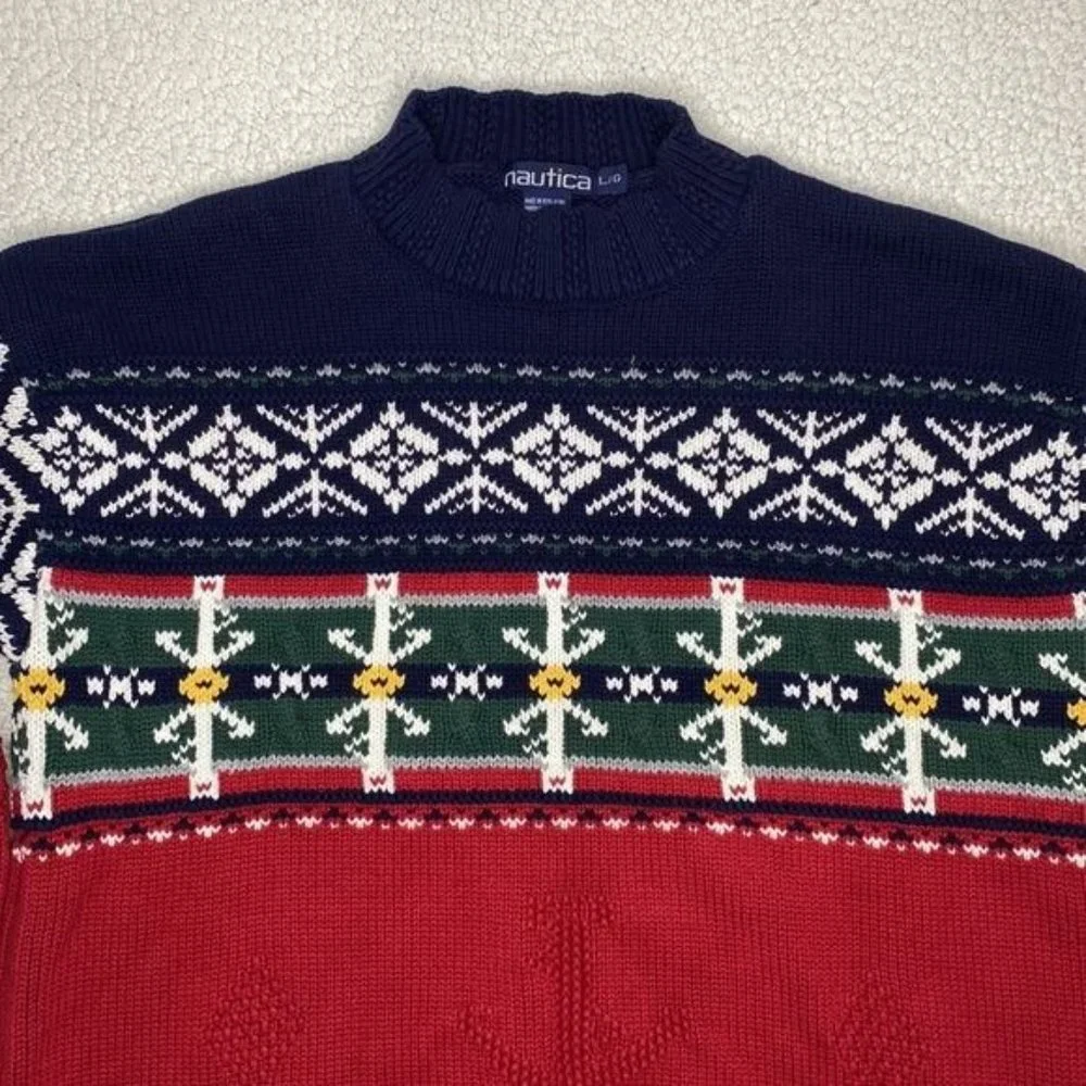 Vintage Nautica Snowflake Mock Neck Sweater: Size Large